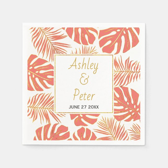 Serviette En Papier Corail tropical monstera palm feuille moderne mari (Devant)