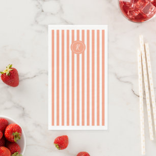 Serviette En Papier Coral French Beach Stripe Monogramme personnalisé