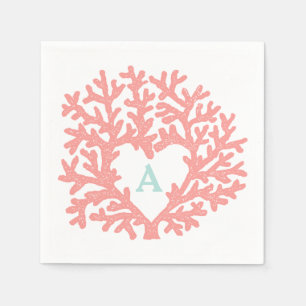 Serviette En Papier Coral Heart Aqua Beach Wedding Custom