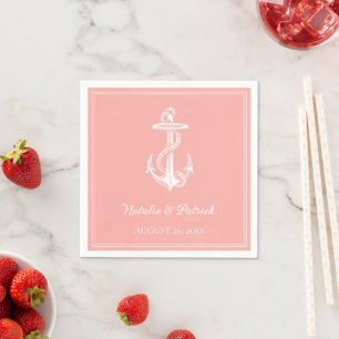 Serviette En Papier Coral Nautical Ancre Mariage Papier Napkins