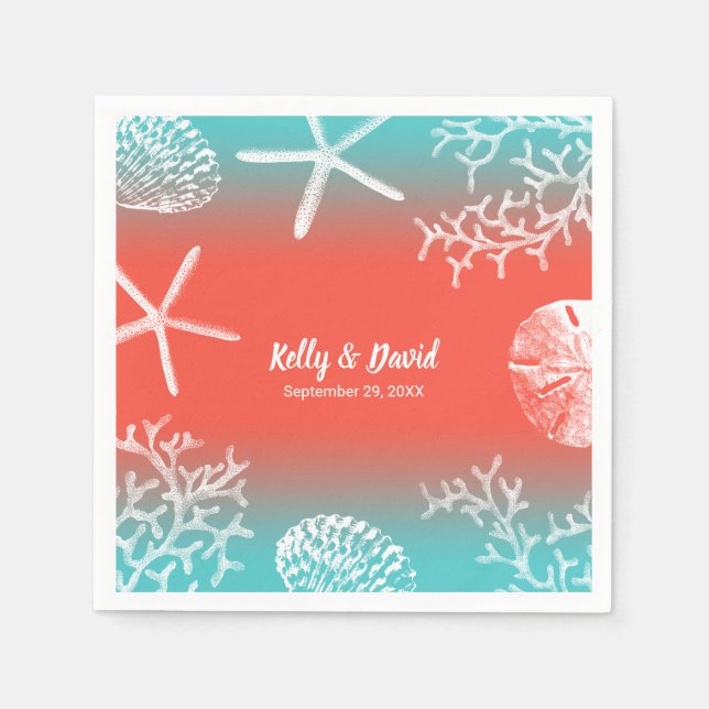 Serviette En Papier Coral Reef Starfish Plage tropicale Mariage (Devant)