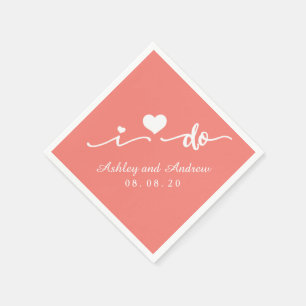 Serviette En Papier Coral rose et blanc I Do Papier Napkin