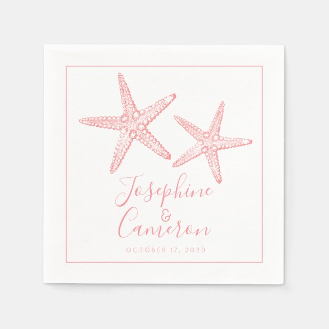 Serviette En Papier Coral rose Starfish Beach Mariage (Devant)