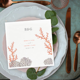 Serviette En Papier Coral Watercolor Beach Mariage moderne