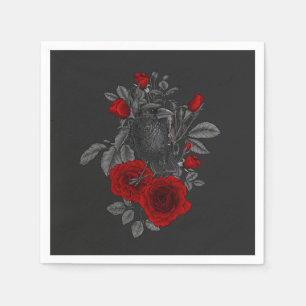 Serviette En Papier Corbeau avec la clé et les roses