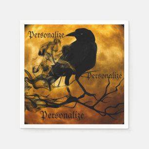 Serviette En Papier Corbeau corbeau moisson lune chute noir orange