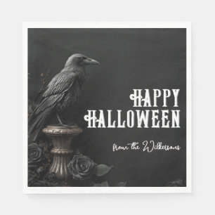 Serviette En Papier Corbeau & Rose Noire Gothique Halloween Nom Person