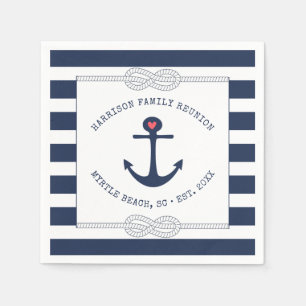 Serviette En Papier Corde d'ancre nautique rayée bleu marine Réunion