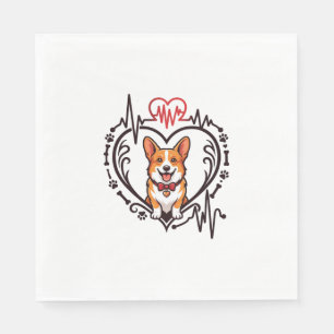 Serviette En Papier Corgi Chien Cœur Battement de cœur Ekg Nœud papill
