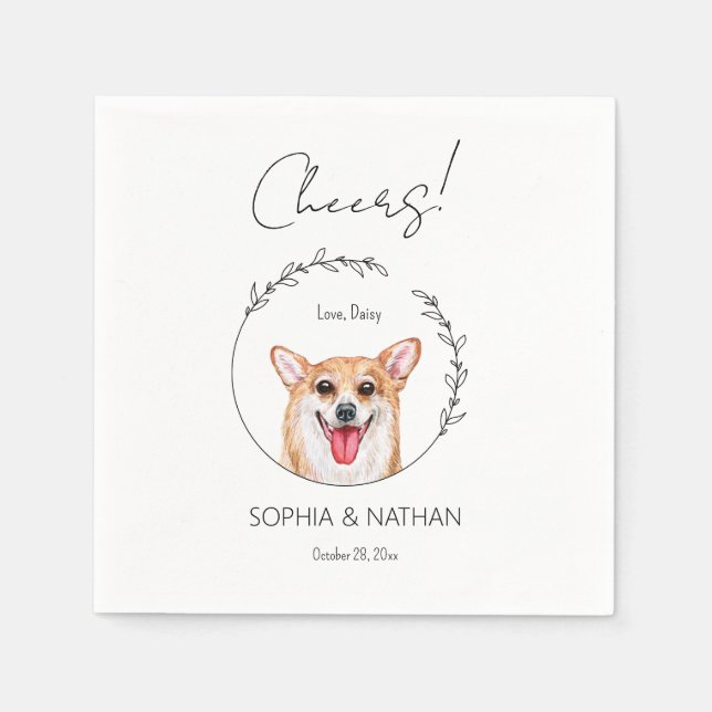 Serviette En Papier Corgi Chien Mariage simple Cocktail Napkins (Devant)