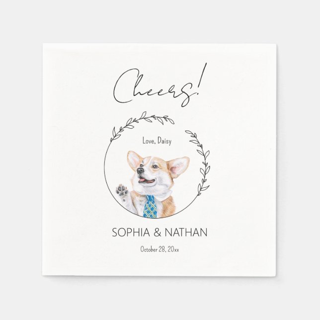 Serviette En Papier Corgi Chien Mariage simple Cocktail Napkins (Devant)
