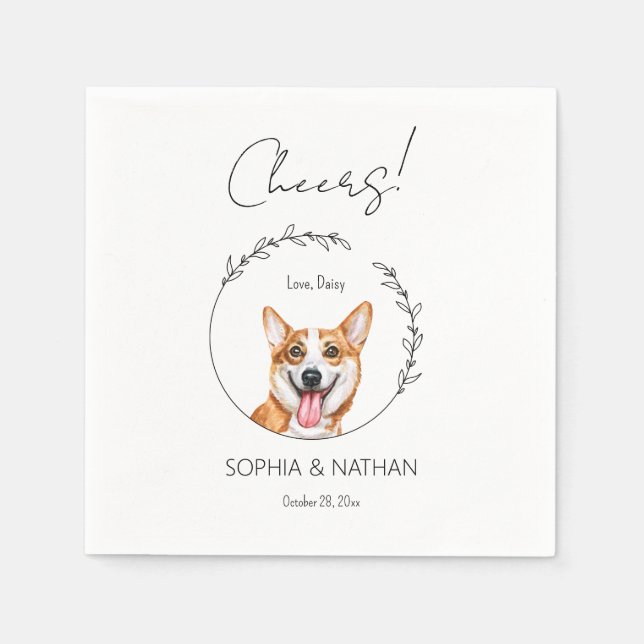 Serviette En Papier Corgi Chien Mariage simple Cocktail Napkins (Devant)