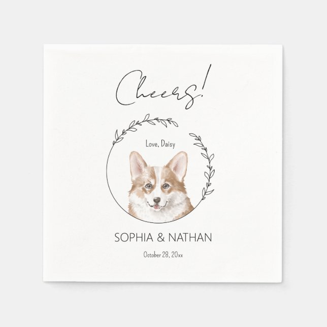 Serviette En Papier Corgi Chien Mariage simple Cocktail Napkins (Devant)