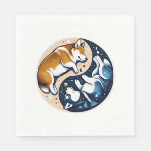 Serviette En Papier Corgi Et Husky Sur L'Espace Yin Et Yang Essentiel 