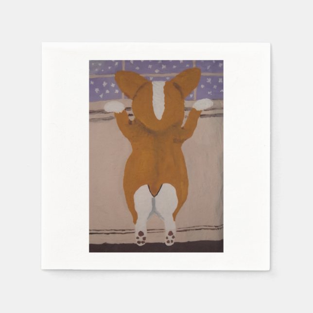 Serviette En Papier Corgi looking out window (Devant)