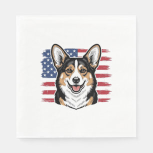 Serviette En Papier Corgi Patriotique Drapeau Américain Design Vectori