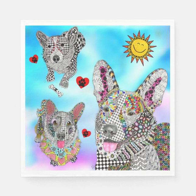 Serviette En Papier Corgi serviettes mignonnes et colorées (Devant)