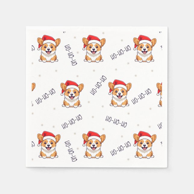 Serviette En Papier Corgis à Santa Hats Motif de Noël (Devant)
