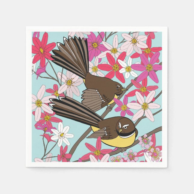 Serviette En Papier Corne florale et ornithologique (Devant)