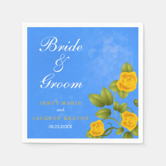 Serviette En Papier Cornflower Blue et Marigold Yellow Rose Mariage