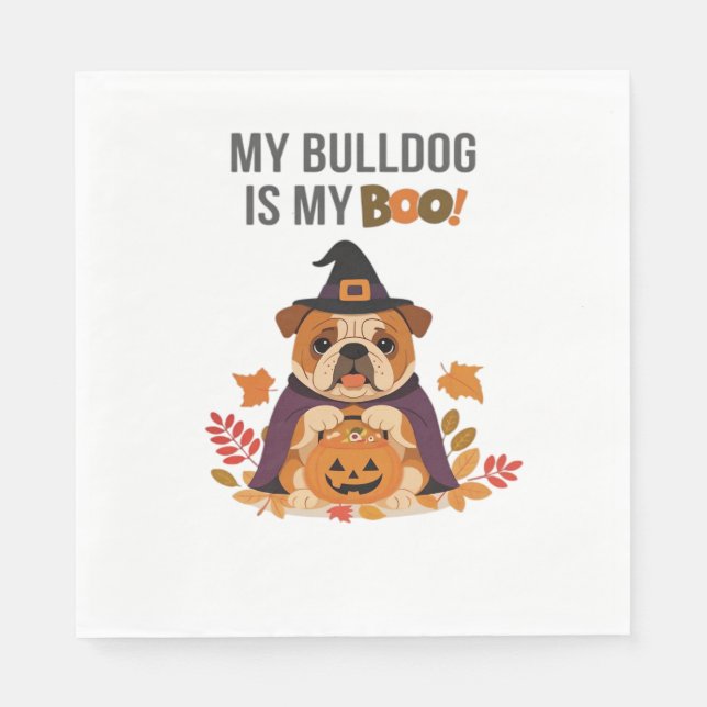 Serviette En Papier Costume d'Halloween Bulldog Mon Bulldog est Mon Bo (Devant)
