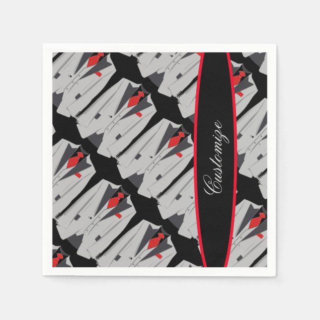 Serviette En Papier Costume gris homme personnalisé et Cravate rouge (Devant)
