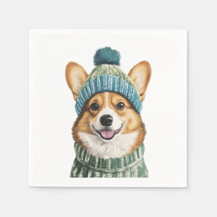Serviette En Papier Cosy Corgi en hiver