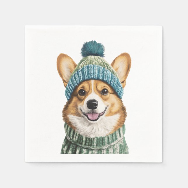 Serviette En Papier Cosy Corgi en hiver (Devant)