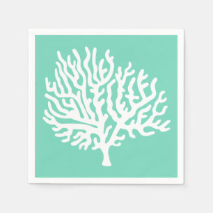Serviette En Papier Côté Blanc Mer Corail et Verre Vert