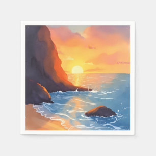 Serviette En Papier Côte de coucher de soleil Vagues d'océan de plag