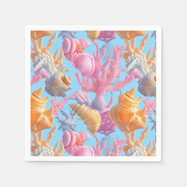 Serviette En Papier Côtière rustique - Coquillages, Starfish, Reef (18 (Devant)