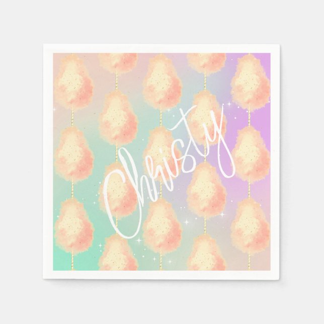 Serviette En Papier Coton bonbon étoile poussière pêche turquoise viol (Devant)