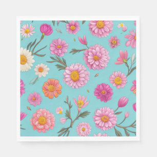 Serviette En Papier Cottage noyau floral blanc marguerites fleurs rose