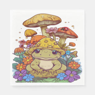 Serviette En Papier Cottagecore Fleurs de grenouilles Champignons