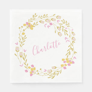 Serviette En Papier Cottagecore rose vert Dainty Nom de la couronne fl