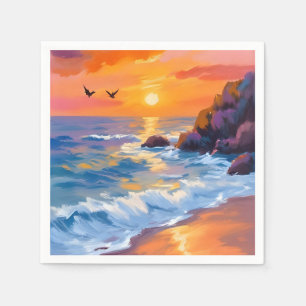 Serviette En Papier Coucher de soleil à Orange Beach Peinture côtièr