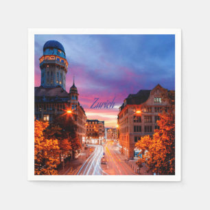 Serviette En Papier Coucher de soleil à Zurich en Suisse