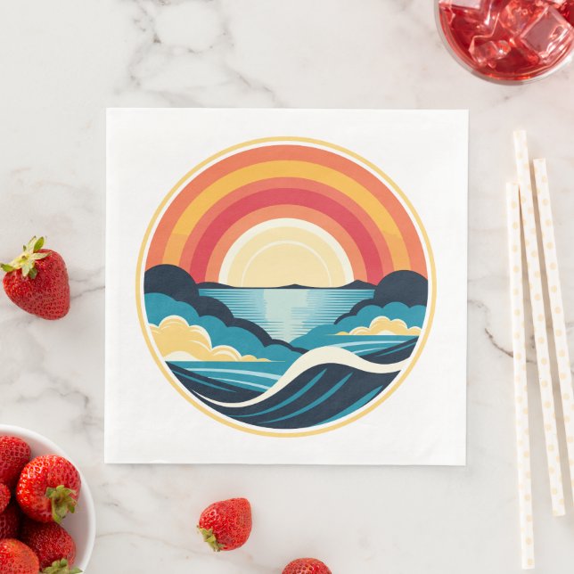 Serviette En Papier Coucher de soleil Art déco zen sur l'eau (En situation)