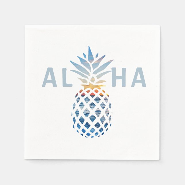 Serviette En Papier Coucher de soleil d'ananas et vagues de l'océan bl (Devant)