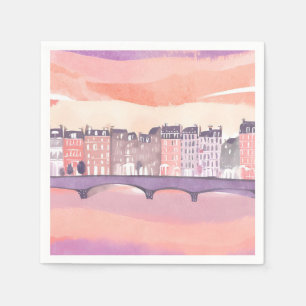 Serviette En Papier Coucher de soleil dans une ville européenne   Aqua
