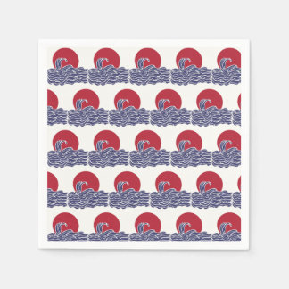 Serviette En Papier Coucher de soleil et vagues de l'océan rouge, blan