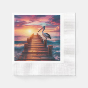 Serviette En Papier Coucher de soleil marin/côtier/plage de pélican