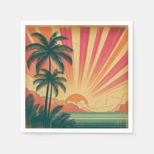 Serviette En Papier Coucher de soleil rétro/tropical vintage/hawaïen