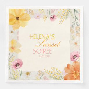 Serviette En Papier Coucher de soleil Soirée Floral Pastel Rose, Orang