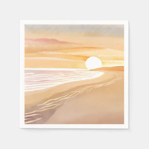 Serviette En Papier Coucher de soleil sur la plage aquarelle Beau ja