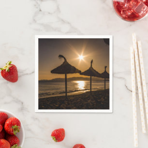 Serviette En Papier Coucher de soleil sur la plage, Majorque, Espagne