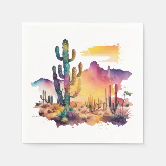 Serviette En Papier coucher de soleil sur le désert mexicain (Devant)