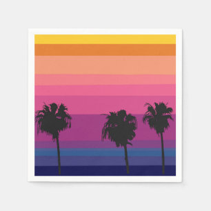 Serviette En Papier Coucher de soleil sur l'océan animé de silhouettes