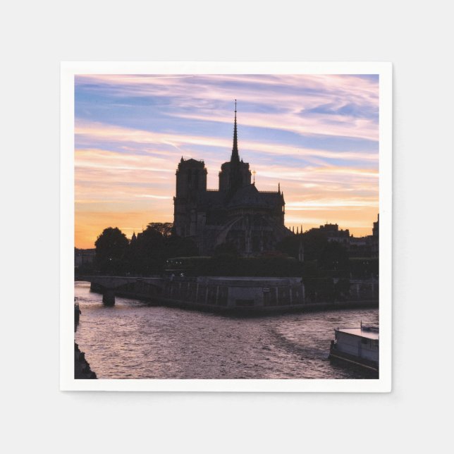 Serviette En Papier Coucher de soleil sur Notre Dame de Paris - Paris, (Devant)