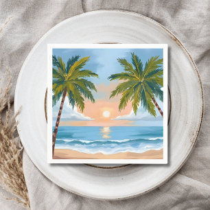 Serviette En Papier Coucher de soleil sur un palmier Mariage tropica
